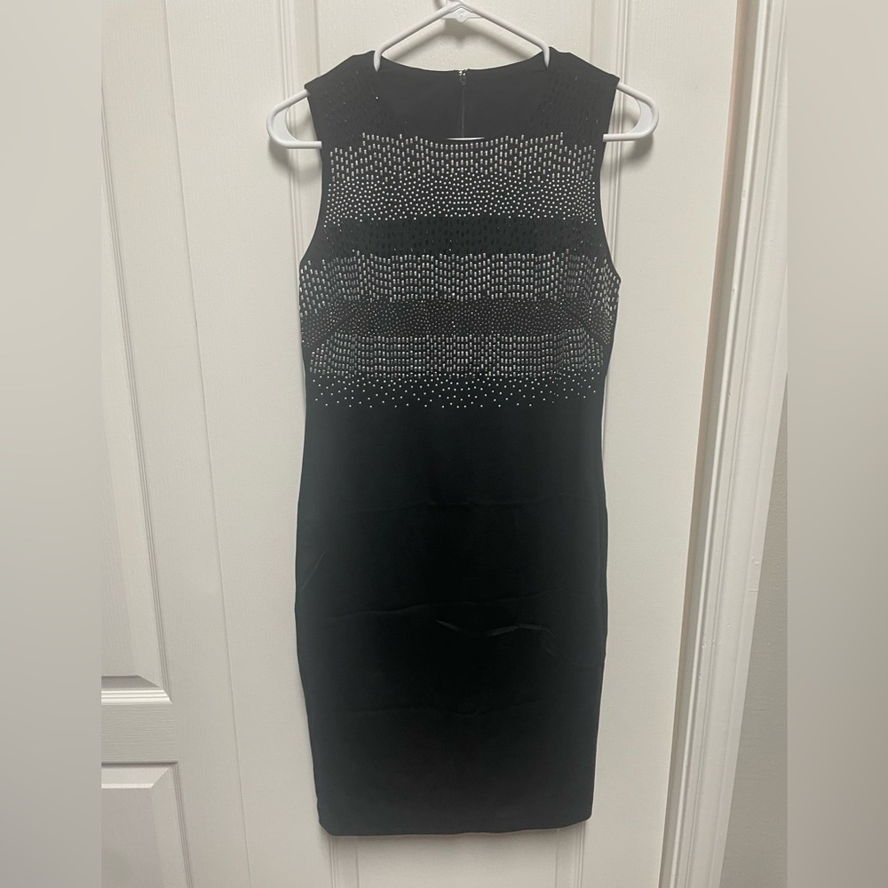 Carmen Marc Valvo Black Mini Dress with Silver Detailing